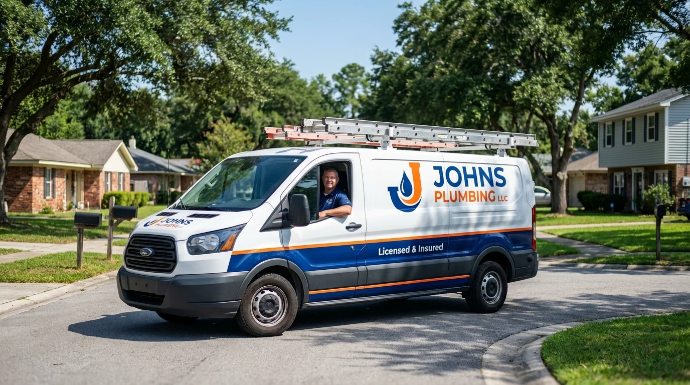 Johns Plumbing LLC service van in Philadelphia, NY