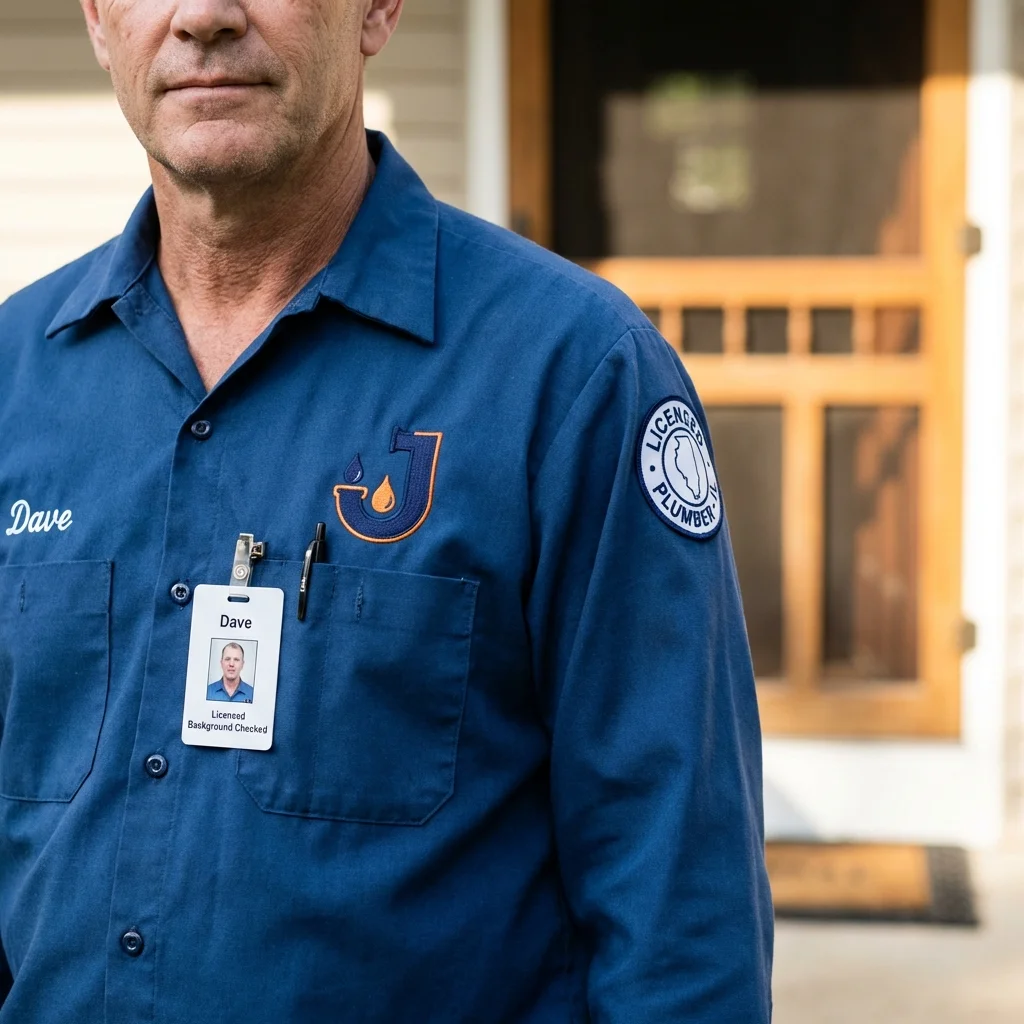 Licensed plumber showing ID badge in Philadelphia, NY