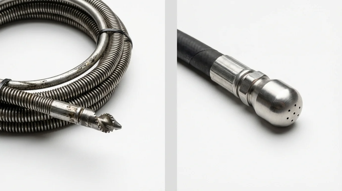 Drain snake cable and hydro jetting nozzle used for drain cleaning in Philadelphia, NY
